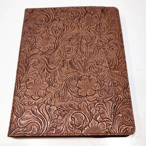 Case for iPad 10.2 7th 8th 9th Gen Tan Brown Embossed Floral Folio Stand Strap